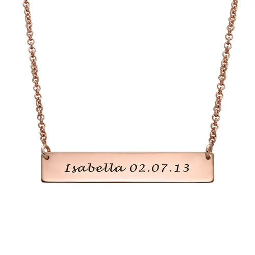 Fingerprint Bar Necklace with Back Engraving in 18K Rose Gold Plating