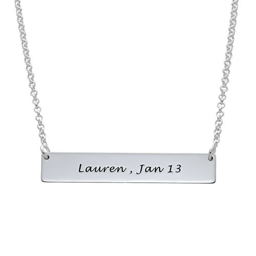 Fingerprint Bar Necklace with Back Engraving in Sterling Silver