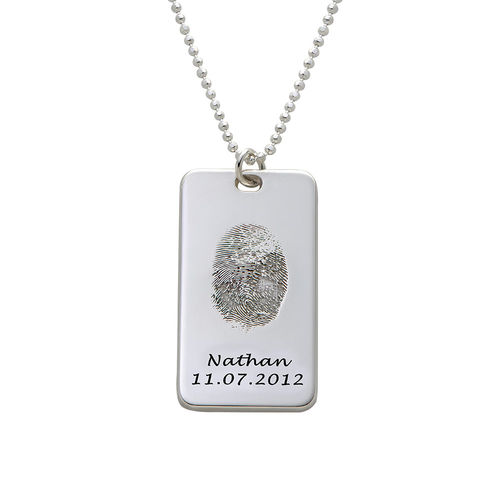 Fingerprint Dog Tag Necklace in Sterling Silver