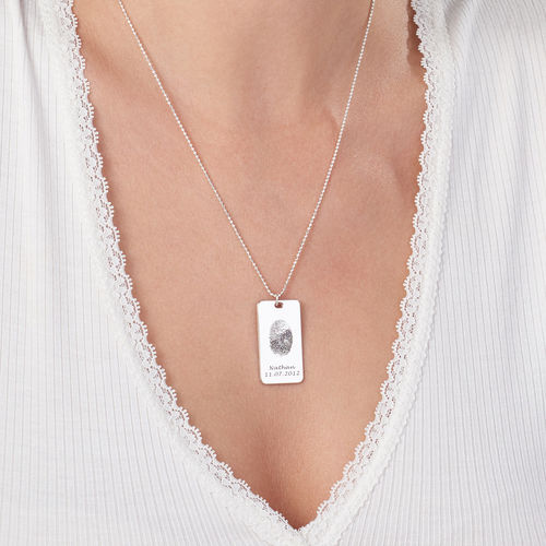 Fingerprint Dog Tag Necklace in Sterling Silver