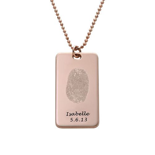 Fingerprint Dog Tag Necklace with 18K Rose Gold plating