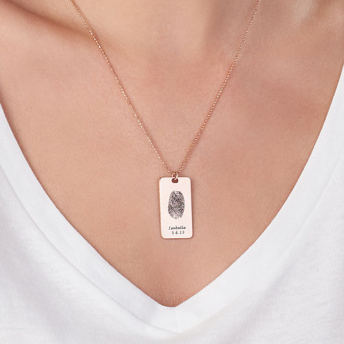 Fingerprint Dog Tag Necklace with 18K Rose Gold plating