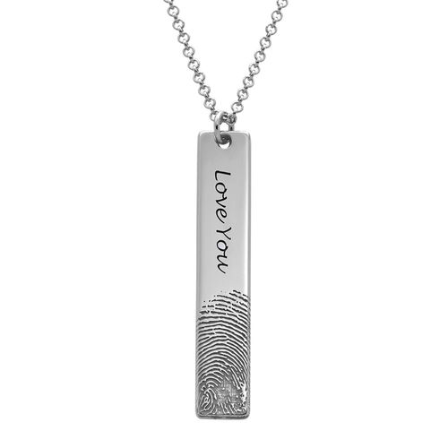 Fingerprint Engraved Vertical Bar Necklace in Sterling Silver