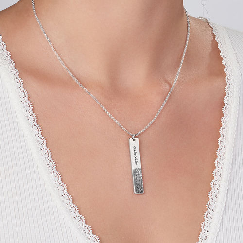 Fingerprint Engraved Vertical Bar Necklace in Sterling Silver