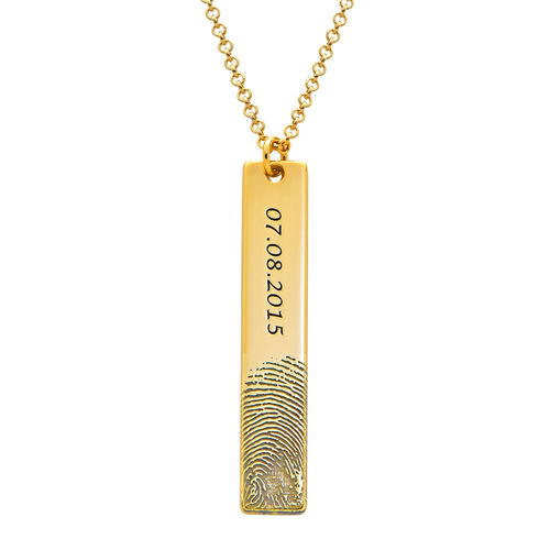 Fingerprint Engraved Vertical Bar Necklace with 18K Gold Plating