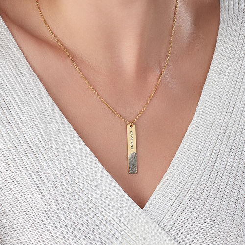 Fingerprint Engraved Vertical Bar Necklace with 18K Gold Plating