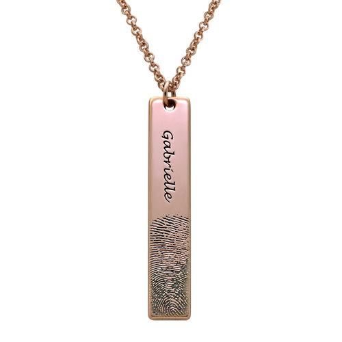 Fingerprint Engraved Vertical Bar Necklace with 18K Rose Gold Plating