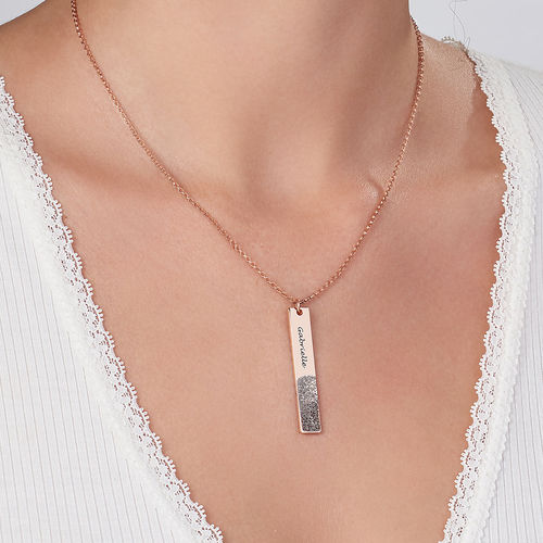 Fingerprint Engraved Vertical Bar Necklace with 18K Rose Gold Plating