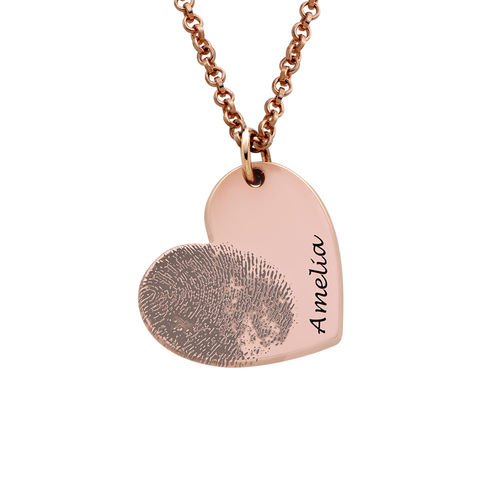 Fingerprint Heart Necklace with 18K Rose Gold Plating