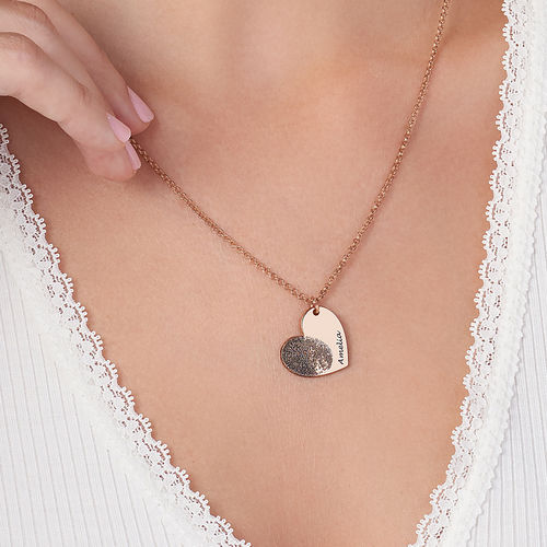 Fingerprint Heart Necklace with 18K Rose Gold Plating