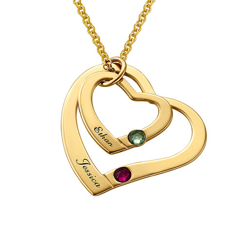 Floating Heart in Heart Necklace with Birthstones - Gold Plated