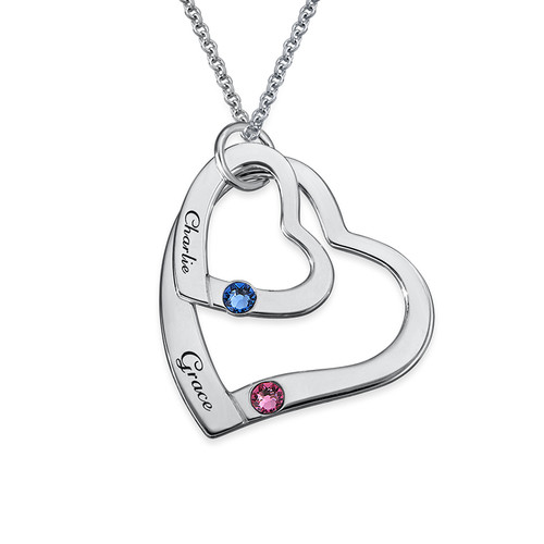 Floating Heart in Heart Necklace with Birthstones