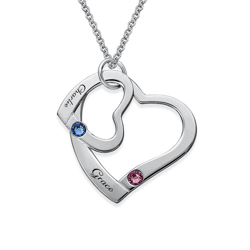 Floating Heart in Heart Necklace with Birthstones