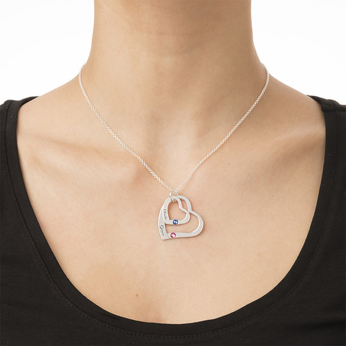 Floating Heart in Heart Necklace with Birthstones