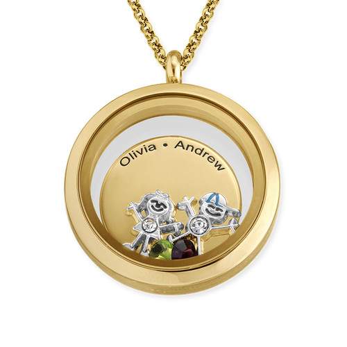 Floating Locket for Mom with Children Charms - Gold Plated