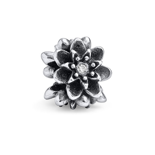 Flower Silver Bead with Cubic Zirconia