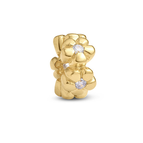 Flowers Silver Gold Plated Bead with Cubic Zirconia