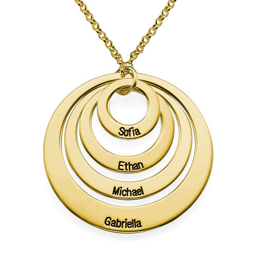 Four Open Circles Necklace with Engraving in Gold Plating