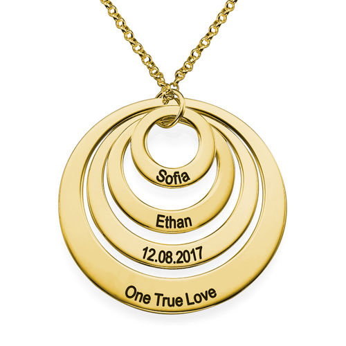 Four Open Circles Necklace with Engraving in Gold Plating