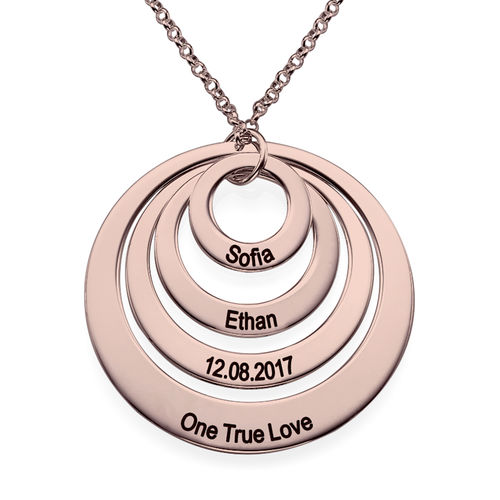 Four Open Circles Necklace with Engraving in Rose Gold Plating