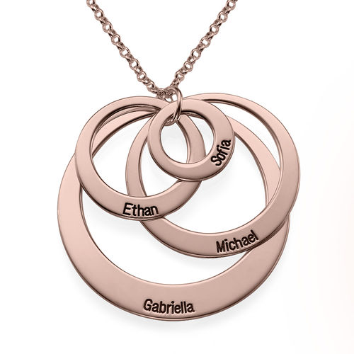 Four Open Circles Necklace with Engraving in Rose Gold Plating