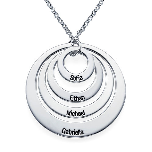 Four Open Circles Necklace with Engraving in Sterling Silver