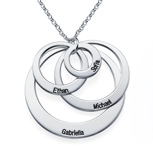 Four Open Circles Necklace with Engraving in Sterling Silver