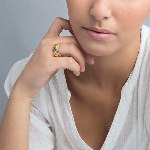 Four Stone Mothers Ring in Gold Plating