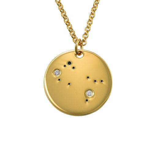 Gemini Constellation Necklace with Diamonds in Gold Plating