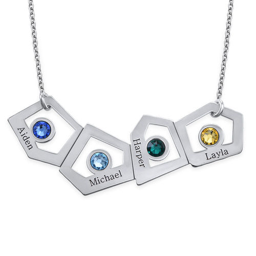 Geometric Mother Necklace with Birthstones