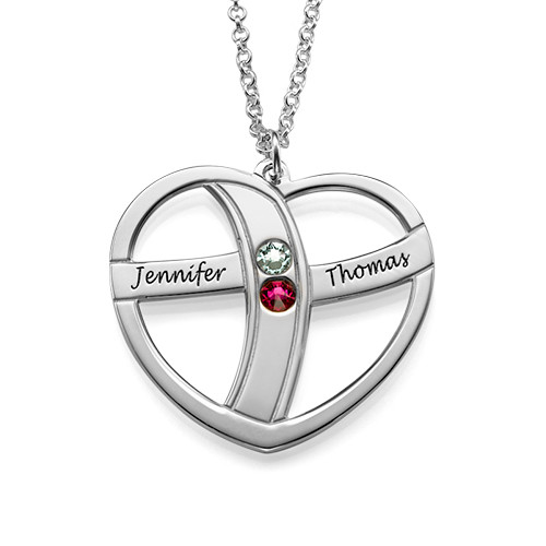 Engraved Heart Necklace with Birthstones