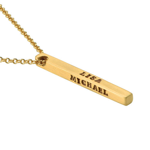 Gold Plated 4 Sides Stamped Bar Necklace