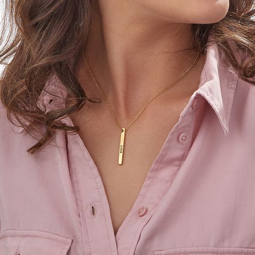 Gold Plated 4 Sides Stamped Bar Necklace