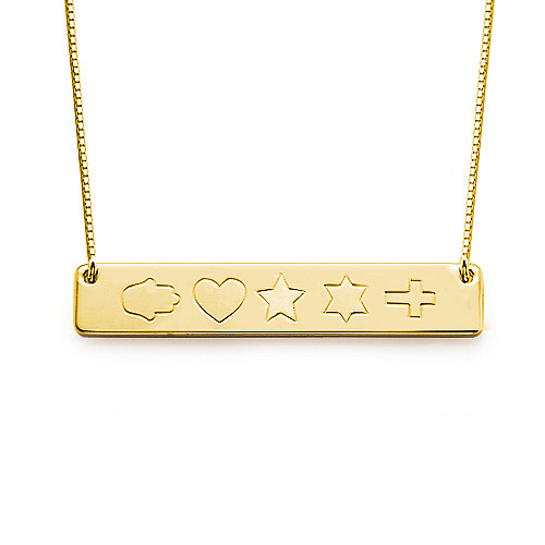 Gold Plated Bar Necklace with Icons