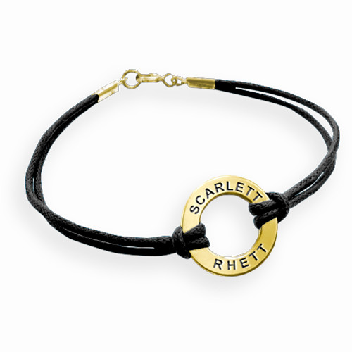 Gold Plated Circle Bracelet with Leather Style Cord