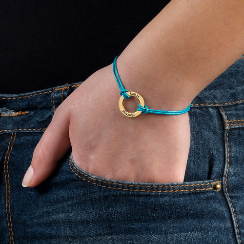 Gold Plated Circle Bracelet with Leather Style Cord