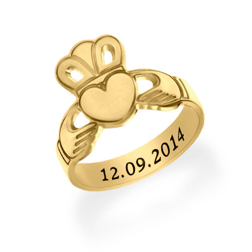 Gold Plated Claddagh Ring with Engraving