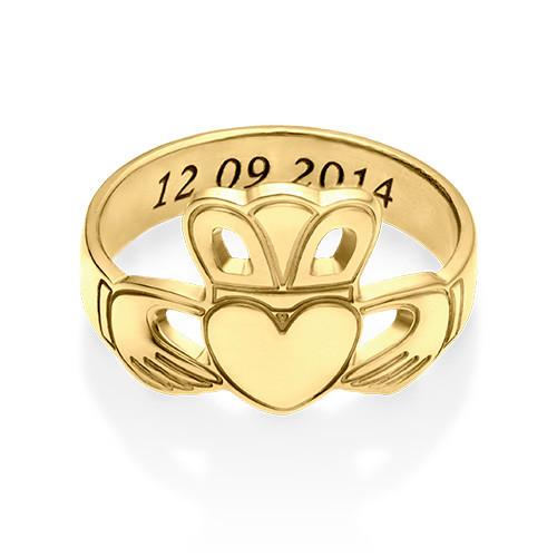 Gold Plated Claddagh Ring with Engraving