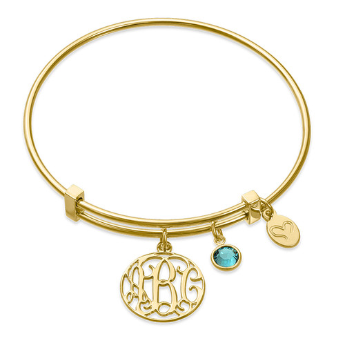 Gold Plated Cut Out Monogram Bangle with Charms