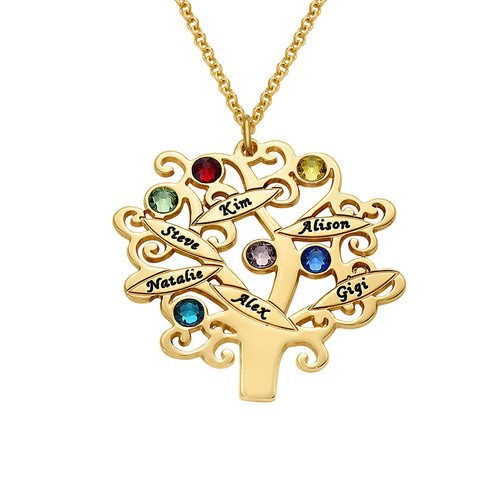 Gold Plated Family Tree Necklace with Birthstones