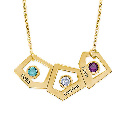 Gold Plated Geometric Mother's Necklace with Birthstones