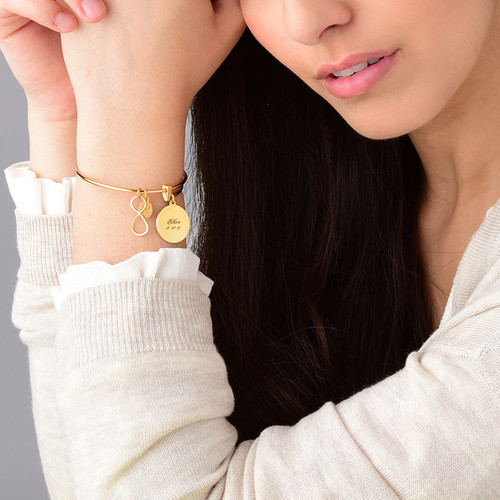 Gold Plated Infinity Charm Bangle Bracelet