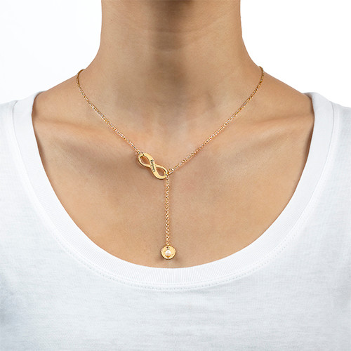 Gold Plated Infinity Y Shaped Birthstone Necklace