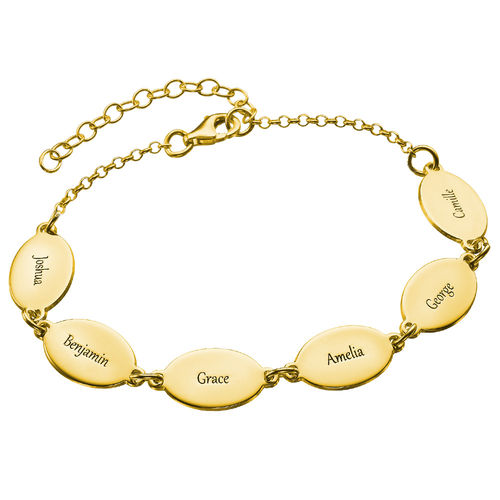 Gold Plated Mom Bracelet with Kids Names - Oval Design