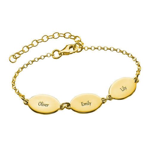 Gold Plated Mom Bracelet with Kids Names - Oval Design