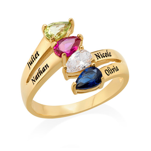 Gold Plated Mothers Ring with Four Birthstones