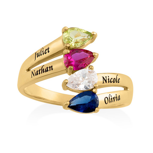 Gold Plated Mothers Ring with Four Birthstones