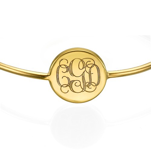 Gold Plated Round Monogram Bangle Bracelet