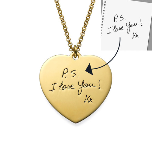 Handwriting Heart Necklace with Gold Plating