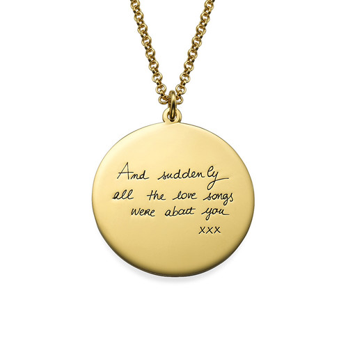 Handwriting Necklace with Gold Plating - Disc Shaped